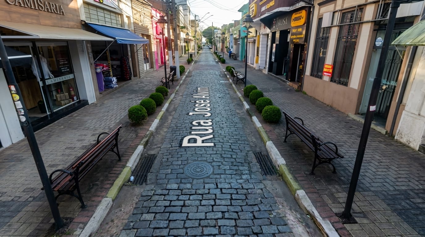 Calçadão da Rua José Alvim, no Centro de Atibaia — onde fica a loja da MAVI MODAS